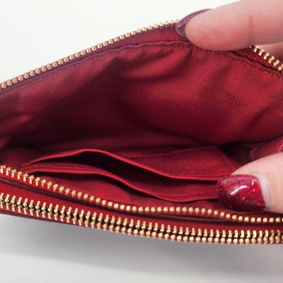 Coach Double Zip Signature Wristlet with Red Accents - Picture 8 of 9